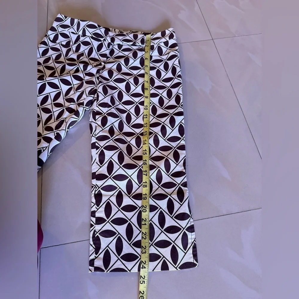 Trina Turk Cotton Capri Pants Check Print Black / White Geometric Pattern Size 2